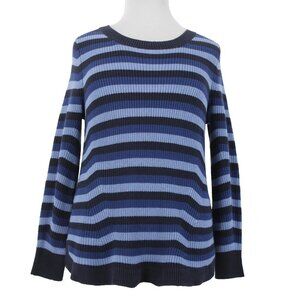 Lane Bryant Sweater Sz 14/16 Blue Navy Striped Knit Cotton Acrylic Sweater